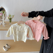 婴儿衣服秋装新款女童蝴蝶结针织开衫毛衣外套女宝宝甜美上衣韩版