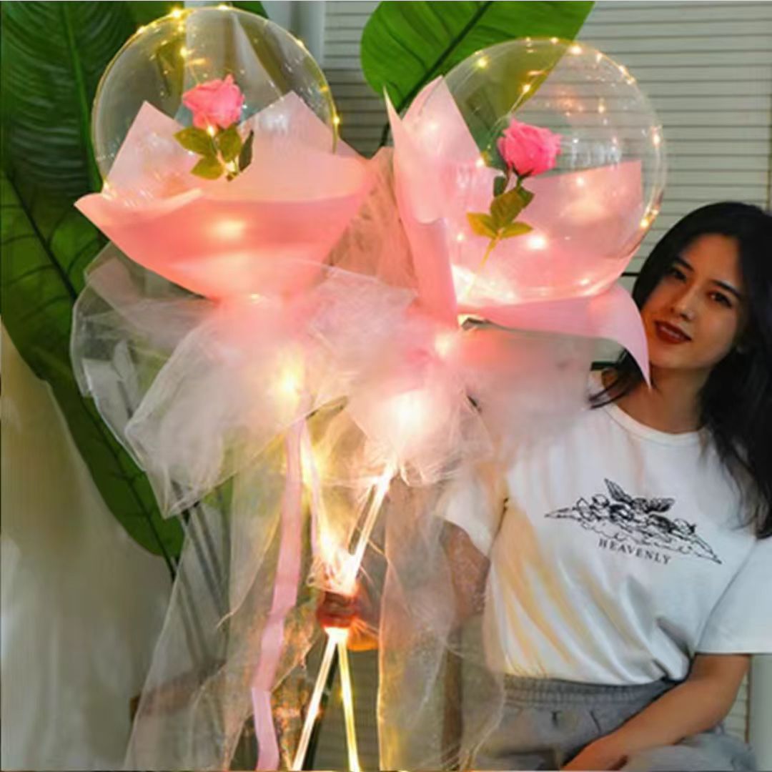 Qixi Confession Rose Bounce Ball Inflatable Luminous Hand Bouquet Balloon Full Set Night Market Push Confession Balloon