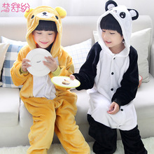 法兰绒可爱熊猫动物连体睡衣长袖卡通秋冬季儿童宝宝珊瑚男孩女孩