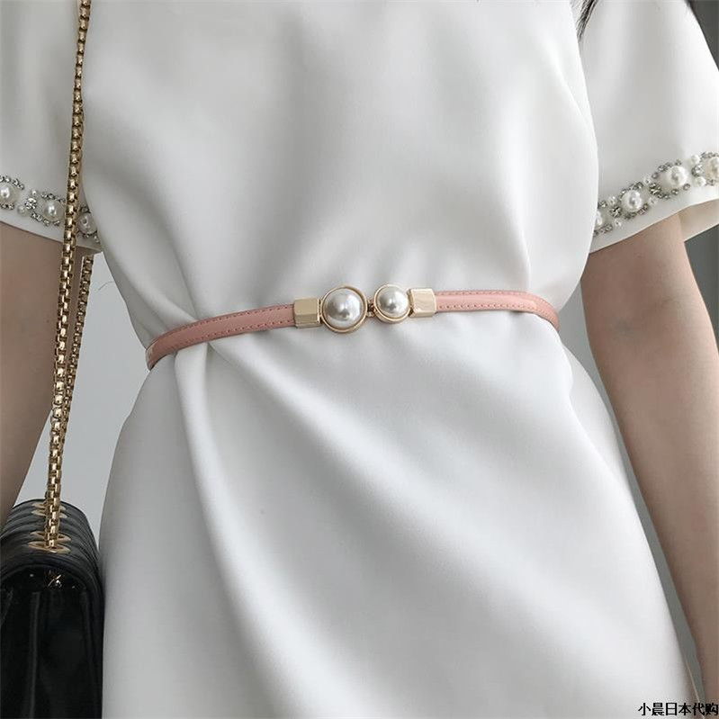 女皮带牛皮时尚简约细腰带百搭配连衣裙粉色装饰小腰链跨境专