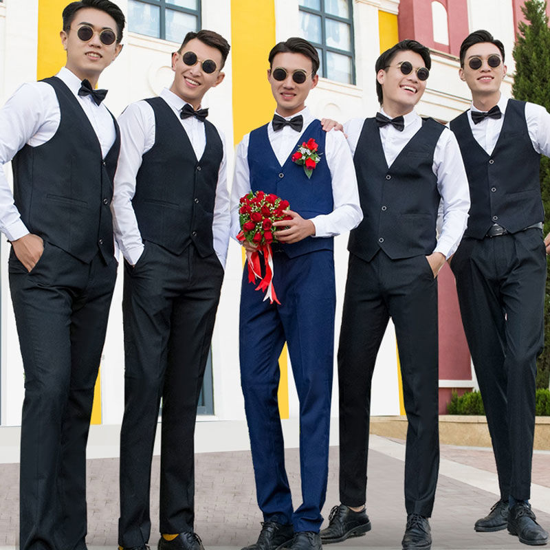 伴郎服西式兄弟装男套装伴郎团衣服衬衫马甲结婚衣服合唱礼服夏季
