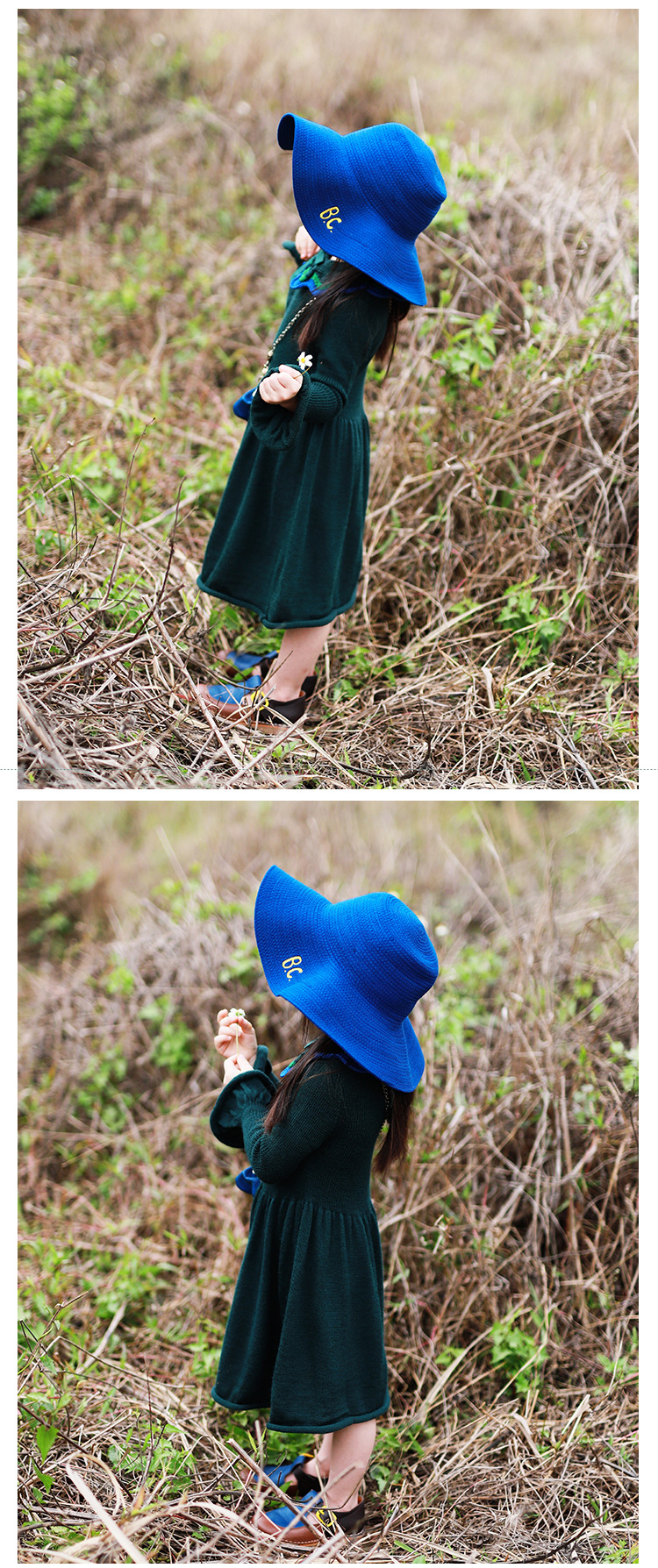 现货春秋新款童装洋气森林绿美利奴喇叭袖针织连衣裙