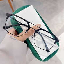 新款时尚防蓝光平光镜男士商务复古双梁多边形眼镜框可配近视眼镜