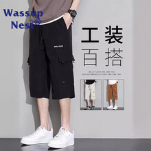 WASSUP夏季新款工装七分裤男款休闲美式速干冰丝薄款7分短裤子