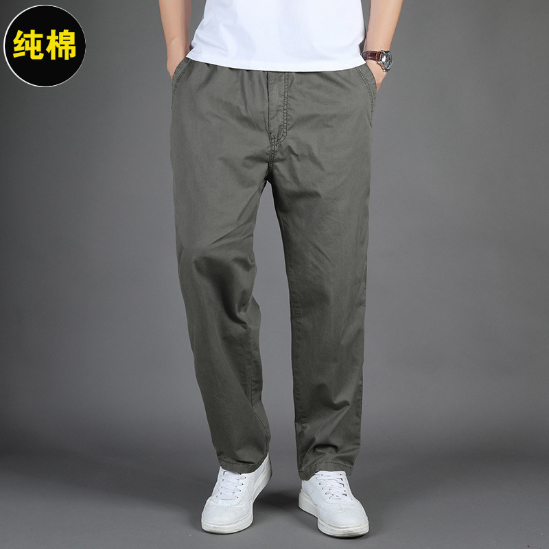 Pure Cotton Casual Pants Men's Trousers Overalls Spring/Autumn/Summer Middle-Aged Father Washed Pants Loose Straight Men