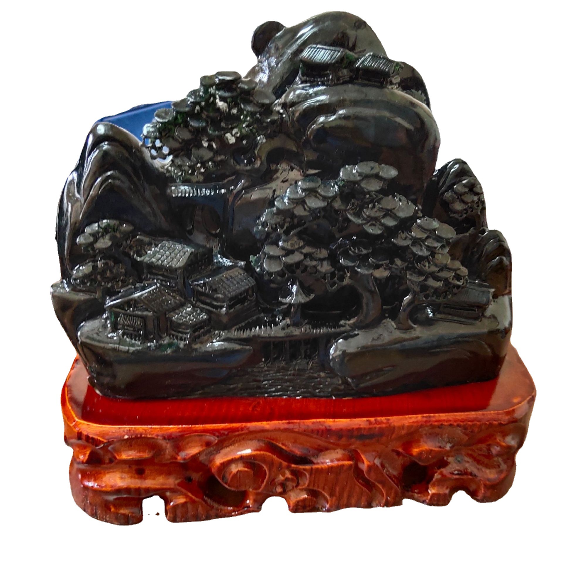 工厂定制 新疆墨玉黑绿玉大摆件 居家风水摆件加工定制