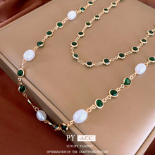 复古圆形珍珠锆石项链小众轻奢气质锁骨链时尚百搭高级感饰品批发