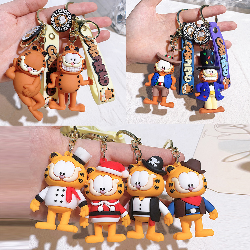 Garfield Orange Funny Cat Cartoon Key Pendants Soft Glue Anime Car Key Chain Ornaments