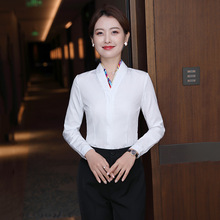 职业衬衫女2022春秋服务员酒店空姐制服长袖V领珠宝美容院工作服