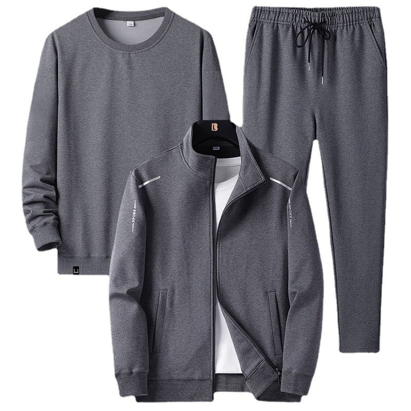 New Men's Spring and Autumn Clothing Sportswear Suit Clothing for Middle-Aged Dad Loose Sweater Three-Piece Set plus Size Casual Jacket