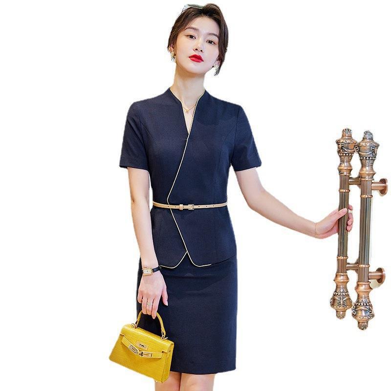 2022新款春夏女时尚珠宝店美容师前台导购工装短袖职业套裙工作服