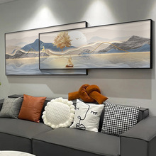 现代轻奢客厅装饰画山水画新中式沙发背景墙壁画叠加寓意好的挂画