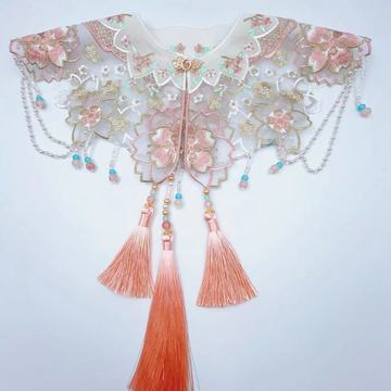 粉色云肩马面裙刺绣流苏复古披肩国风汉服珍珠云肩斗篷2024款