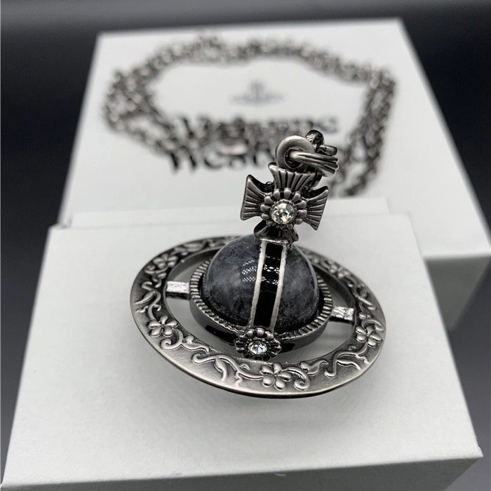 西太后立体土星黑曜石项链 复古风雕花小号8mm星球珠子吊坠高版本