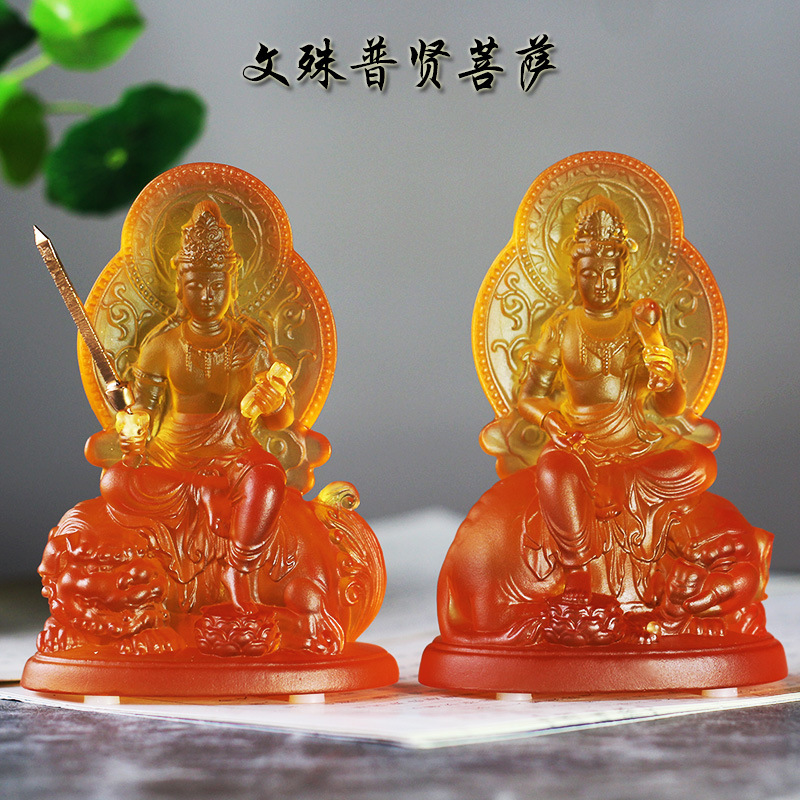 古法琉璃文殊菩萨普贤家用佛像摆件寺庙佛堂居家供奉工艺品-阿里巴巴