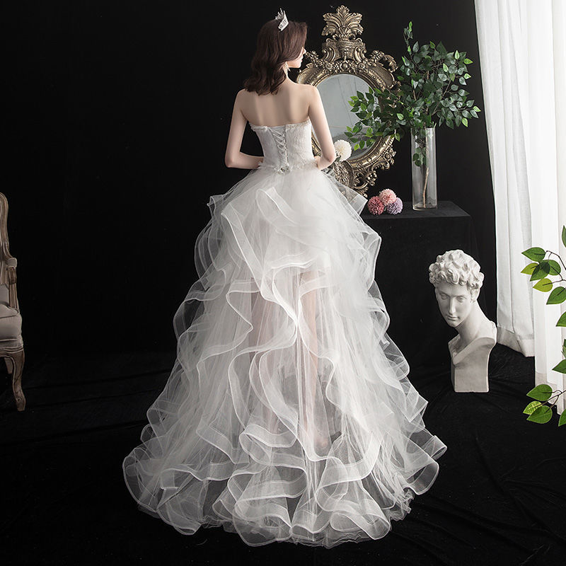 2022春夏新款前短后长小拖尾主婚纱礼服成人礼学生蓬蓬蛋糕小短裙