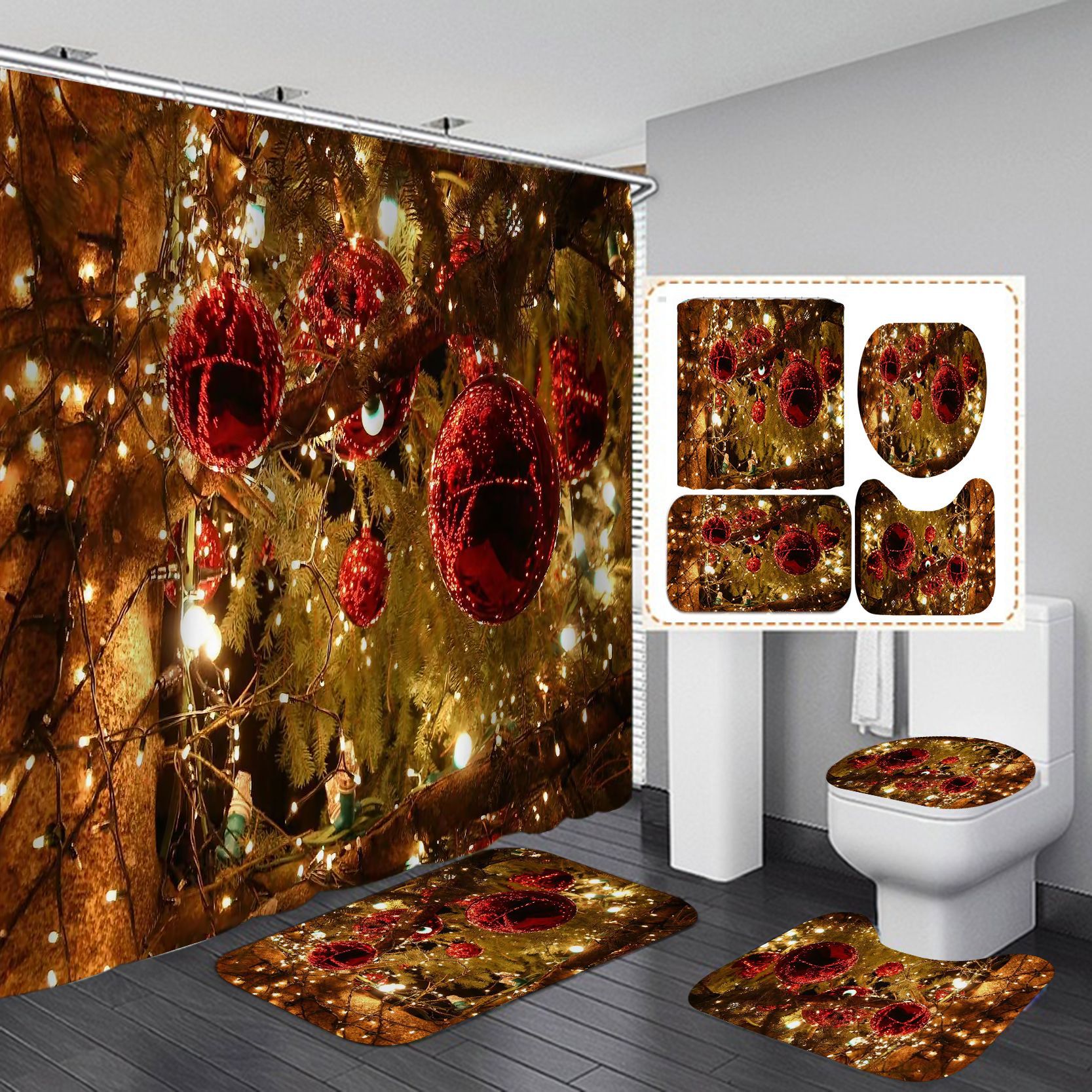 Amazon Direct Sales Christmas Shower Curtain Set Series Waterproof Punch-Free Partition Curtain Hotel Rain Curtain