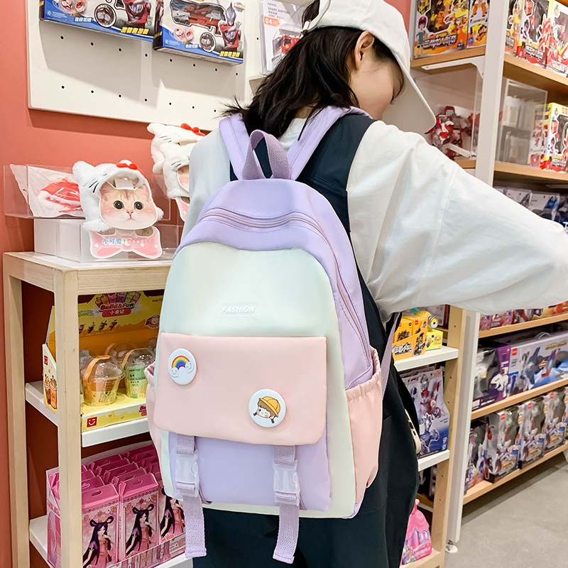 Korean Style Japanese Style Partysu Backpack Contrast Color College Style Student Schoolbag Large Capacity Versatile Fashion Backpack