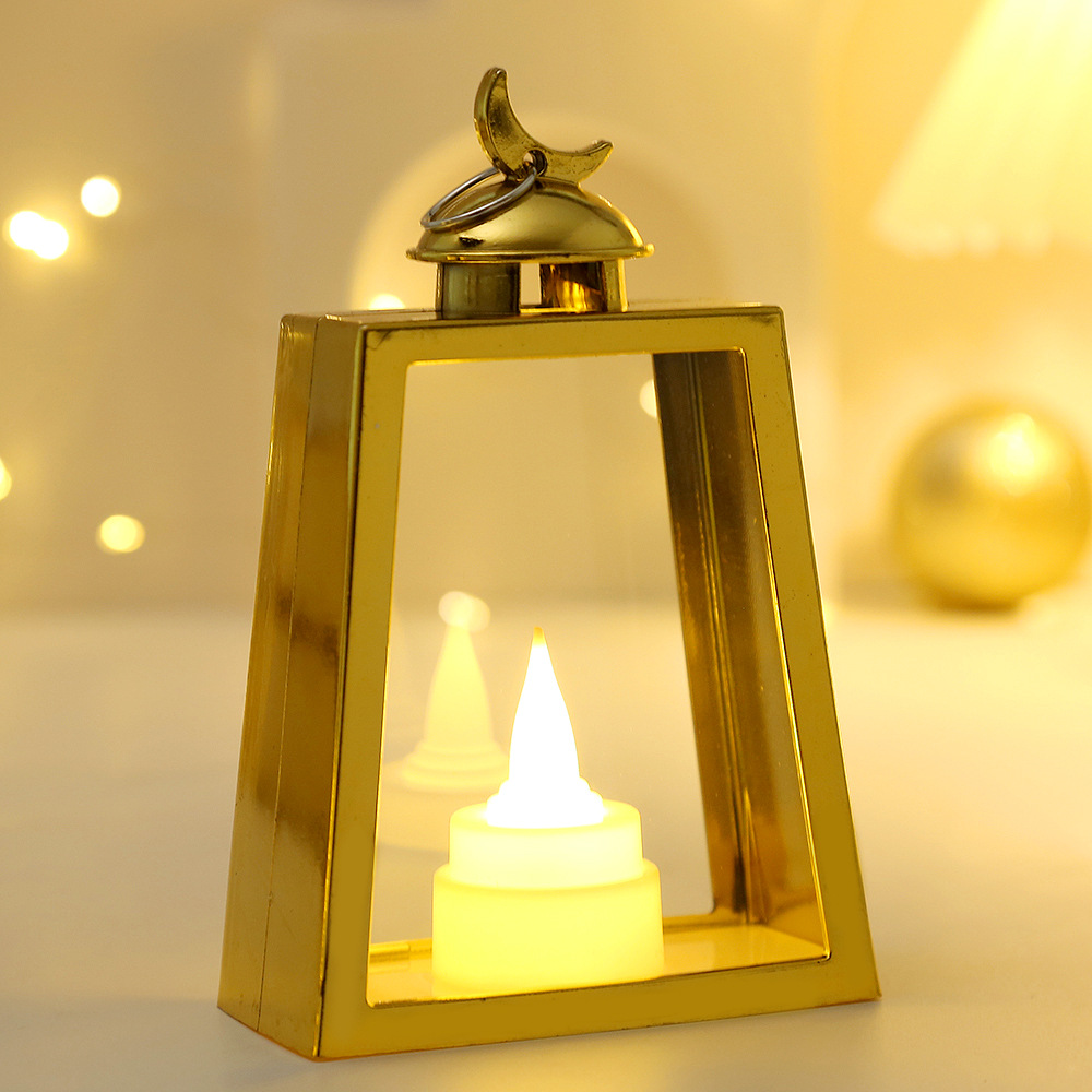 Cross-Border New European-Style Led Light-Emitting Small Wind Lamp Holiday Party Decoration Candle Lamp Plastic Trapezoidal Wind Lamp Candlestick