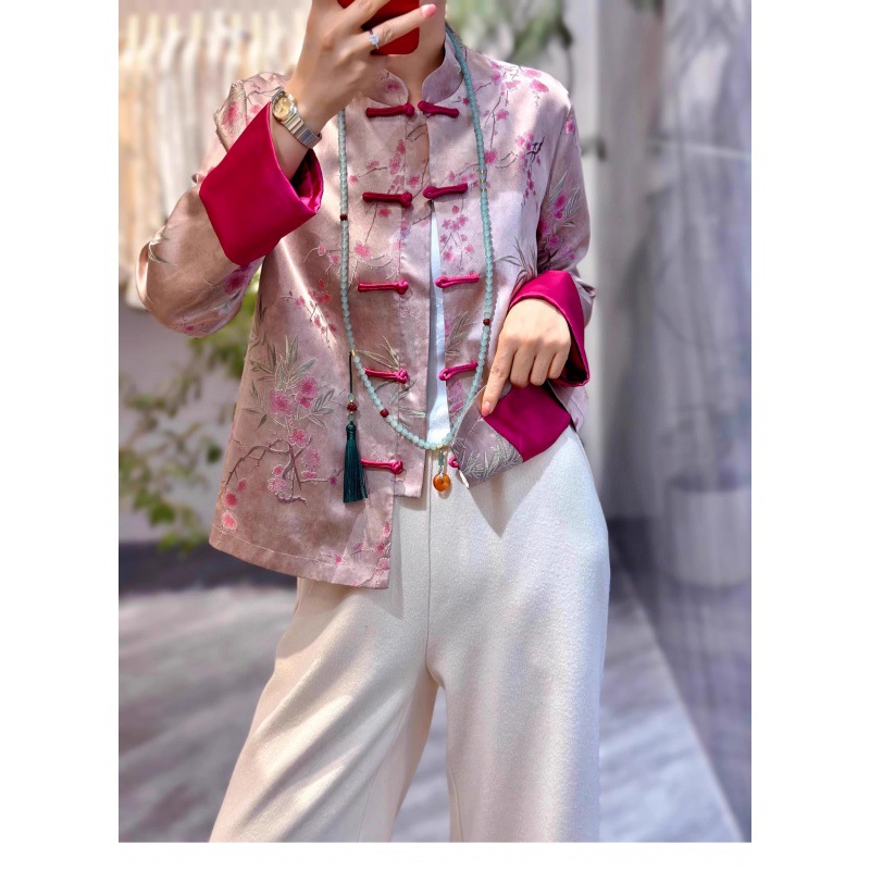 New Chinese Style Retro Buckle Shirt 2024 Spring and Autumn New High-Grade Tang Suit Design Long Sleeve Shirt Women Clothes