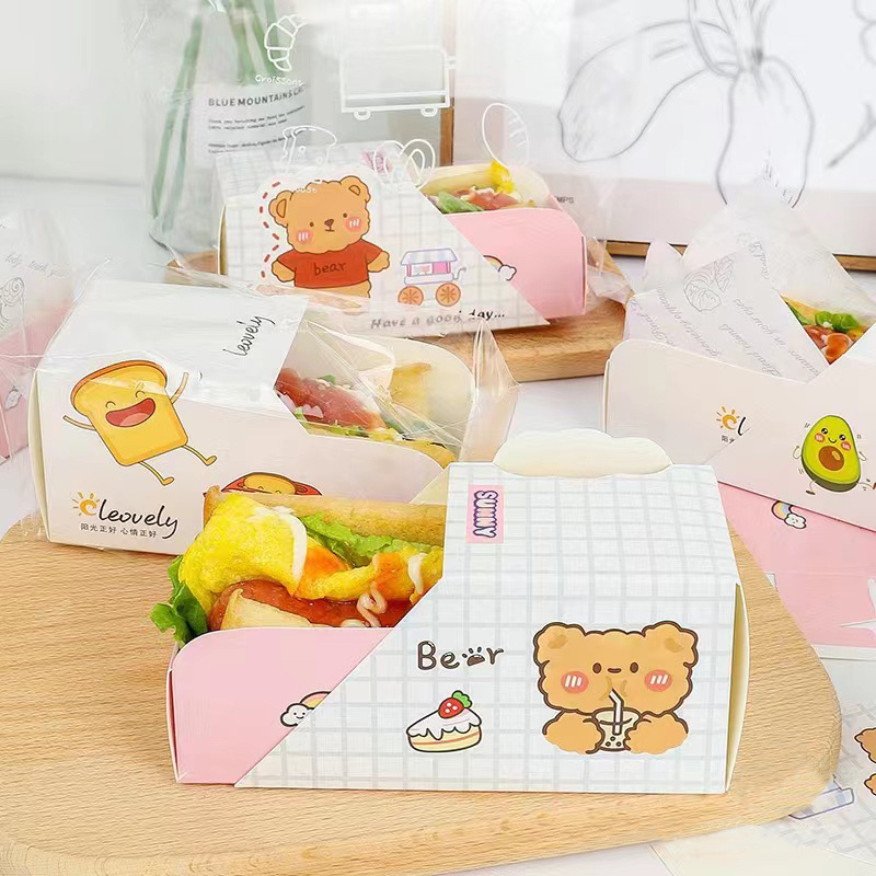 box网红三明治抽屉包装盒厚蛋烧吐司打包盒子便当一次性外带纸盒