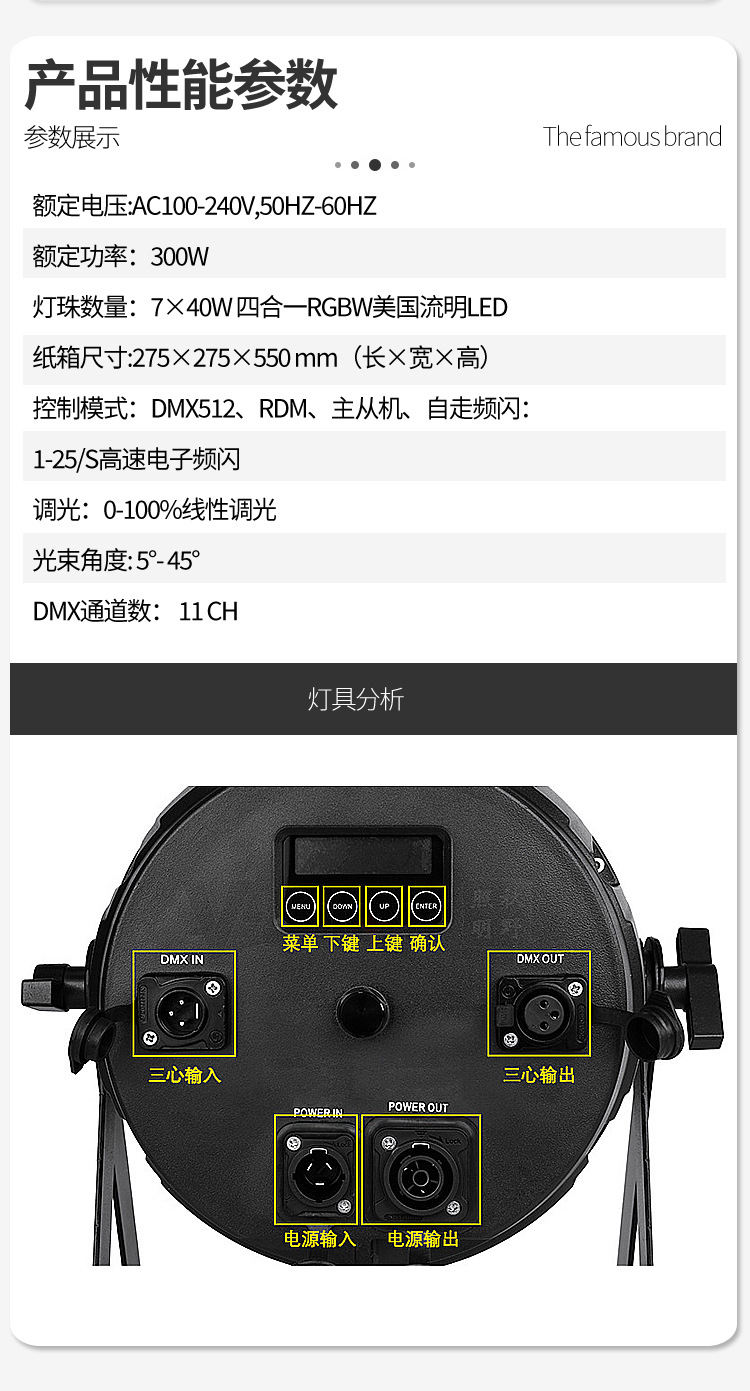 50hz-60hz(v)光源功率7颗40w 防水调焦帕灯,12颗30w 防水调焦帕灯(w)