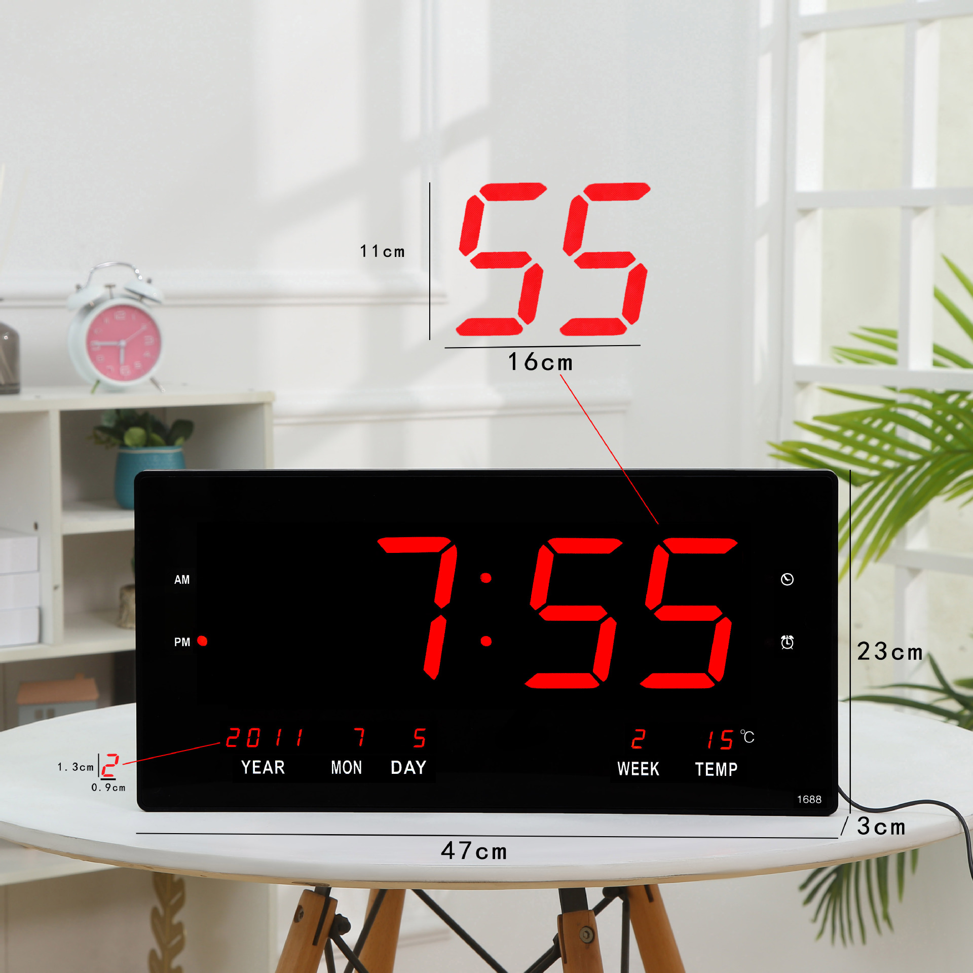 新款跨境多功能电子钟数码万年历 挂墙壁静音led数字显示钟表批发