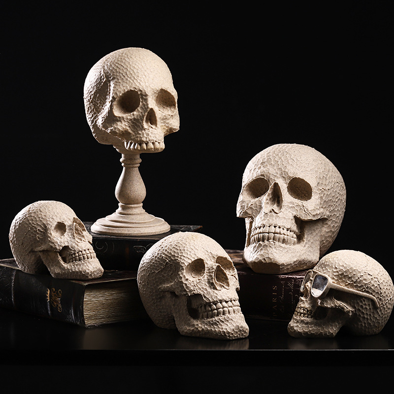 北欧创意人体头部模型雕塑摆件砂岩骷髅头创意桌面客厅玄关餐厅柜