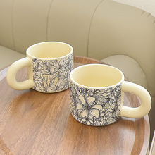 北欧系列法式高级感陶瓷马克杯创意黑白高颜值对杯咖啡杯线条杯