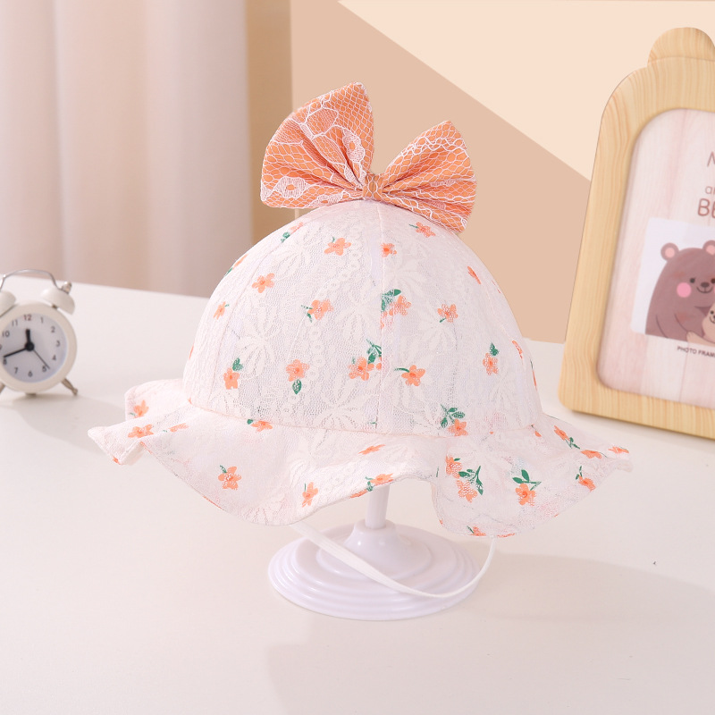 Children's Basin Hat Korean Style Floral Bow Super Cute Girl Mesh Cap Thin Breathable Summer Baby Sun Hat