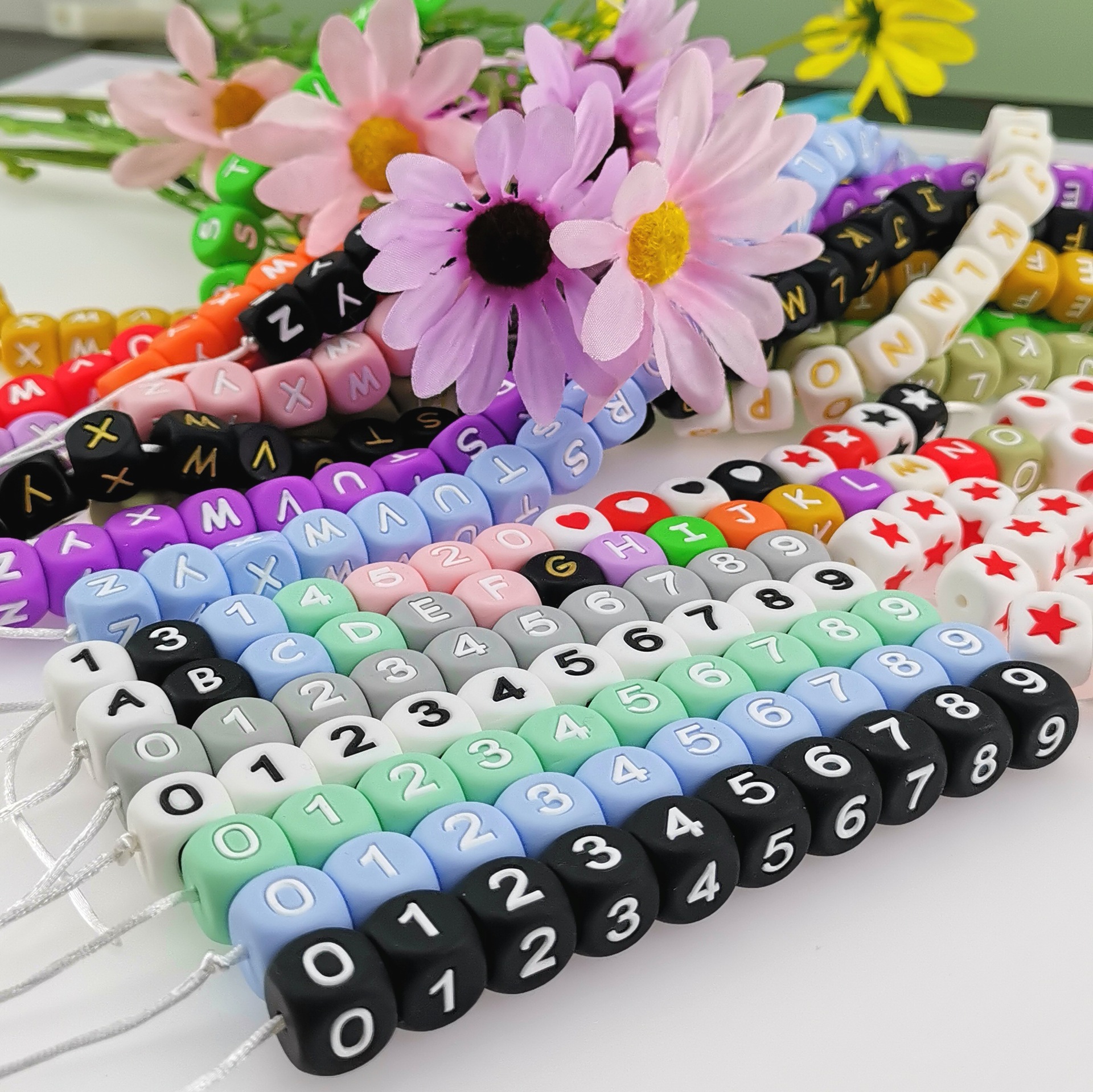 Silicone Beads Food Grade Molar DIY Bracelet Polygon Fork Molar Scattered Beads Wholesale English Letter Beads