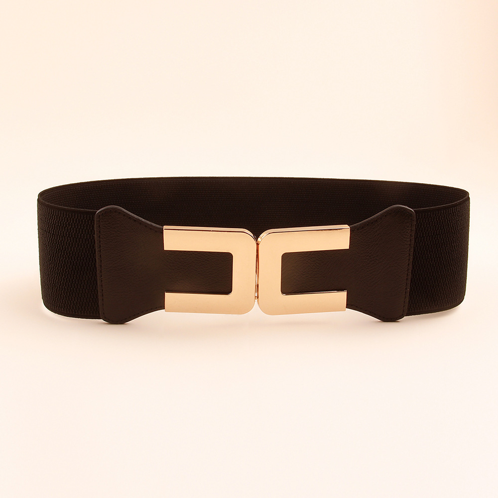 金色钩卡扣腰带女 u型对扣装饰腰封弹力松紧皮带配裙子复古速卖通