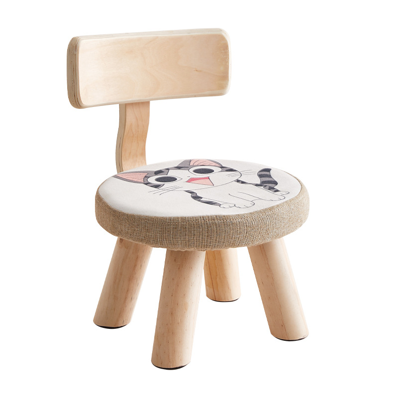 Wooden Stool Household Children's round Stool Cute Fabric Stool Creative Living Room Bedroom Shoe Changing Stool Manufacturer