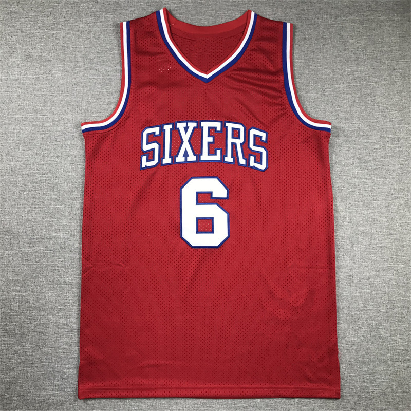跨境美式球衣76人6号复古红色j博士欧文erving basketball jersey