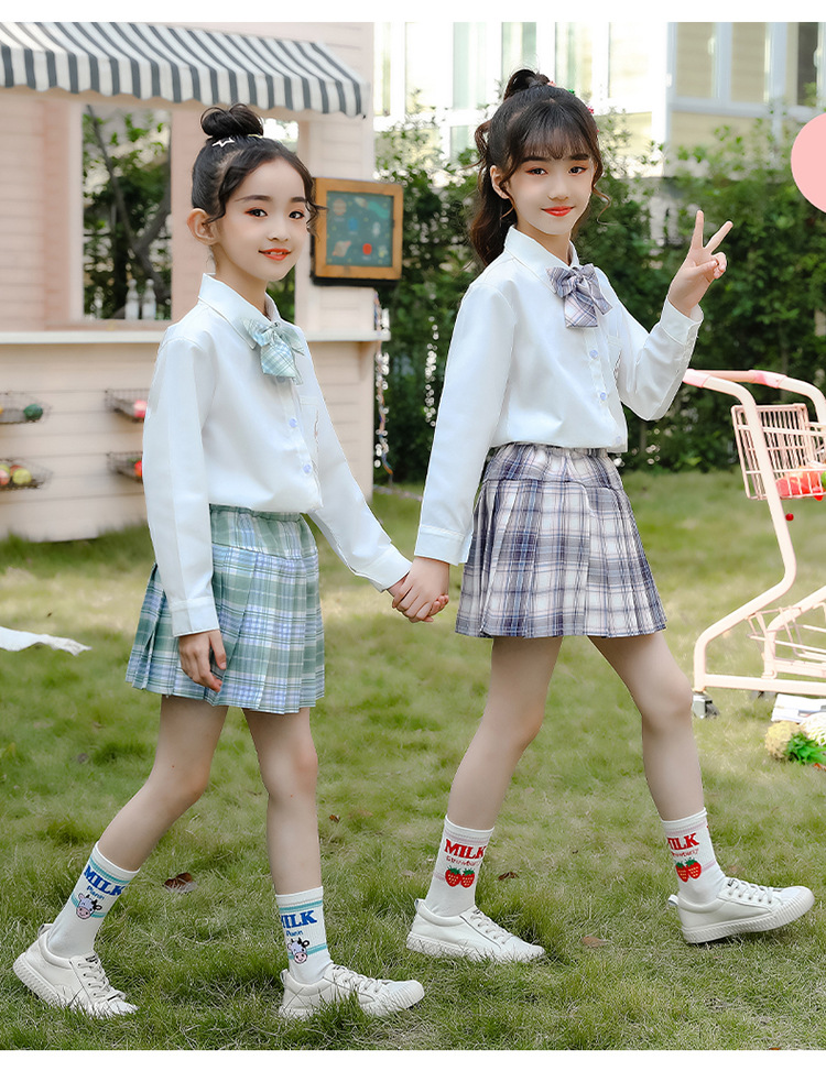 儿童jk制服套装春秋女童学院风小学生表演服女孩百褶格子裙潮代发