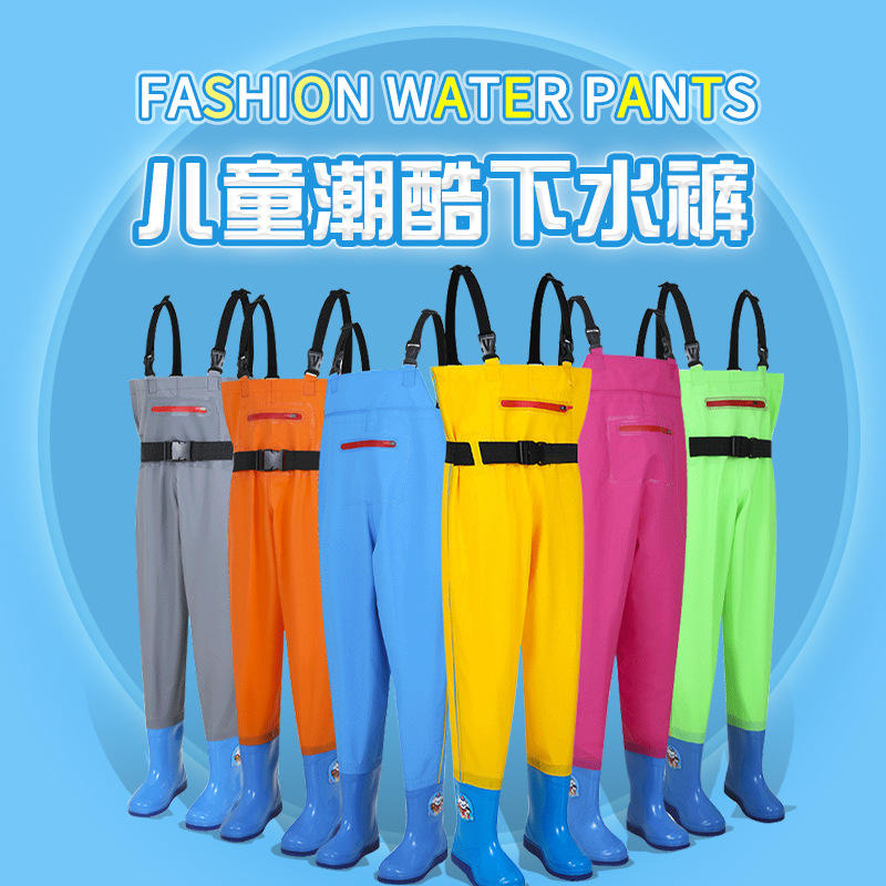 儿童玩水下水裤 男女小孩抓捞捕鱼沙滩雨鞋防水雨裤 赶海涉水衣服