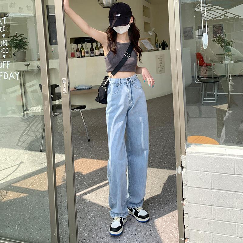 American Retro Brown Khaki Jeans for Women Spring/Summer 2023 New High Waist Slimming and Wide Leg Straight Mopping Pants