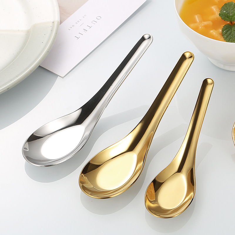 304 Stainless Steel Spoon Chinese Spoon Household Flat Spoon Golden Soup Spoon Student Canteen Eating Spoon