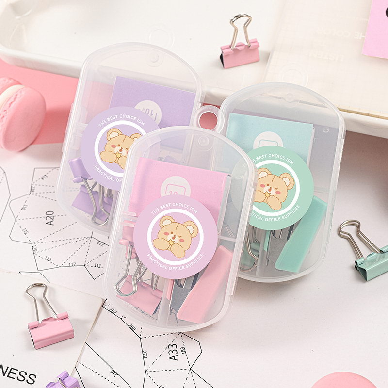 Creative Cute Macaron Color Binding Office Stationery Mini Stapler Stitching Needle Long Tail Clip Multifunctional Suit