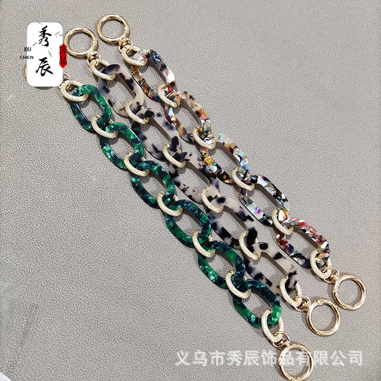 Fashion Resin Acrylic Plate Oval Mixed Gold Hand-Held Handbag with Replacement Bag Chain Chain