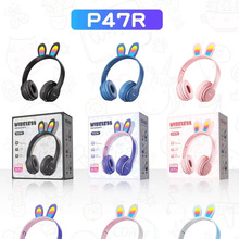 新款P47R 发光兔儿卡通蓝牙耳机 头戴式无线5.0立体声重低音杰里