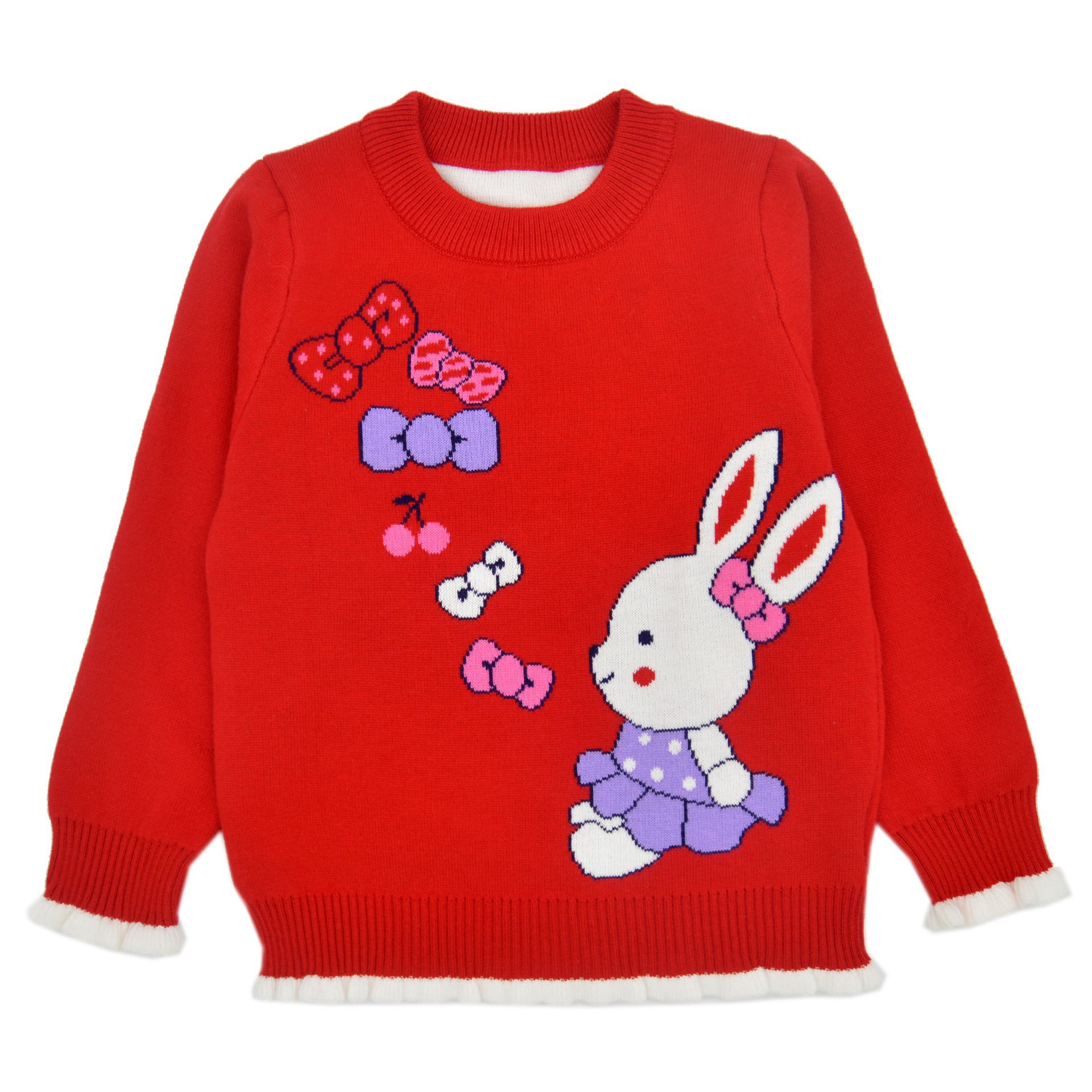 童装套头圆领针织打底衫毛衣中小童卡通小兔子图案可爱甜美上衣潮