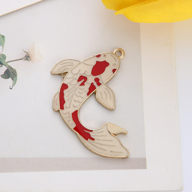 diy韩版饰品配件 k金色滴油合金小挂件 耳环钥匙扣吊坠 鲤鱼锦鲤