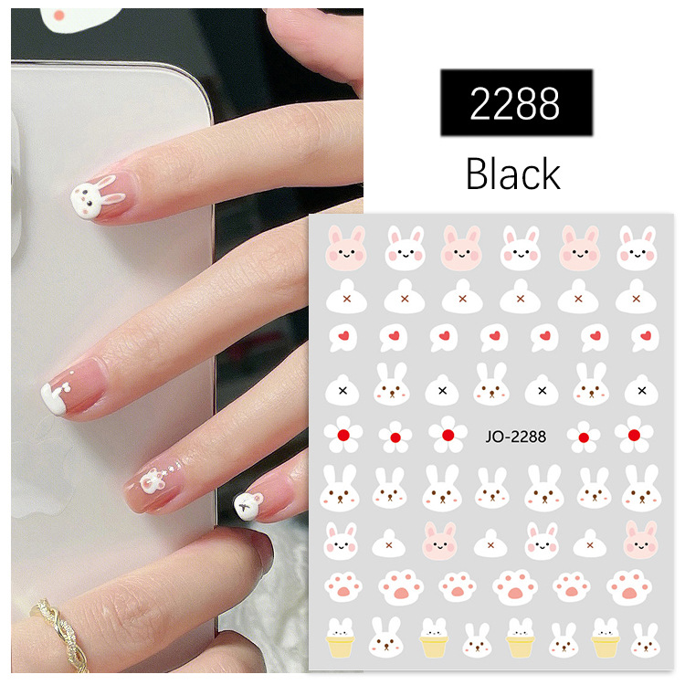 Cute Cartoon Little Bunny Nail Art Sticker Carrot Strawberry Fingernail Decoration Small Pattern 3D Nail Sticker Decoration