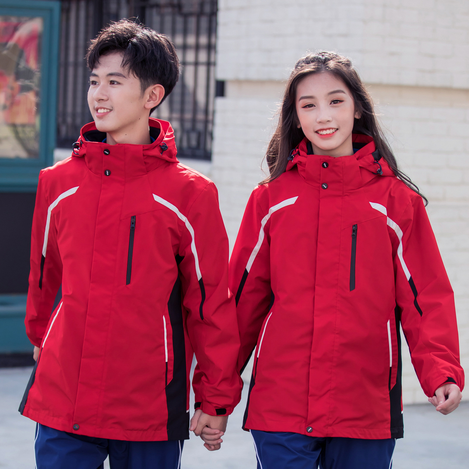 小学生冲锋衣校服套装可拆卸秋冬装中学生加厚外套儿童班服三件套