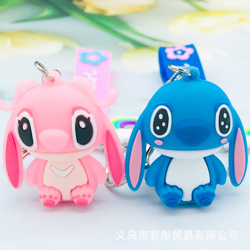 New Cartoon Couple Doll Stitch Keychain Pendant Wholesale Cute Three-Dimensional Soft Glue Key Chain Small Gift