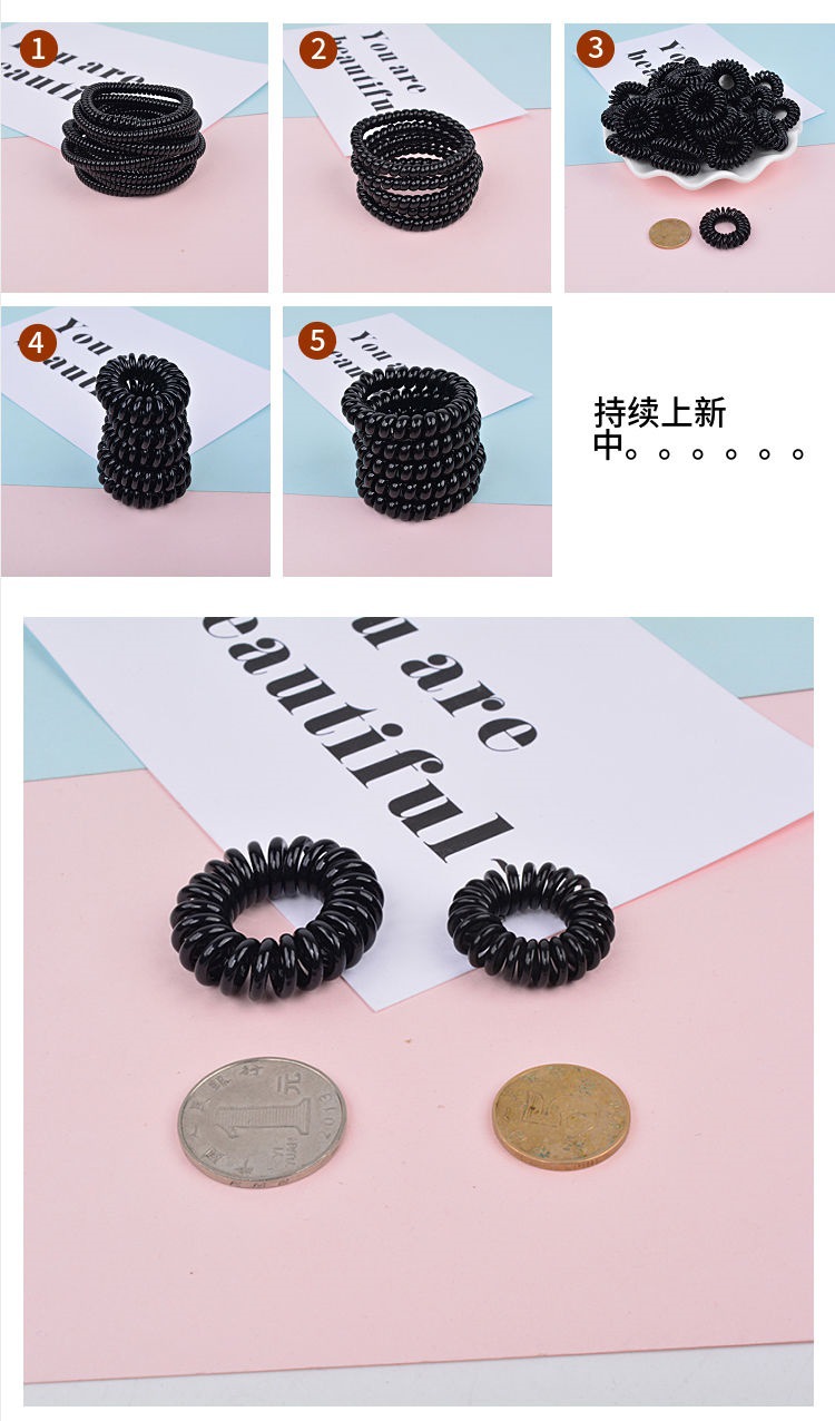发圈韩版黑色塑料发绳电话线皮筋成人细头绳简约个性百搭扎头发饰