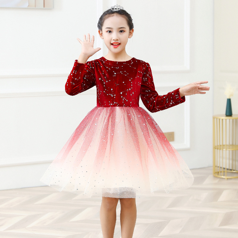 女童儿童公主裙主持人礼服小学生合唱演出服女孩朗诵六一表演服装