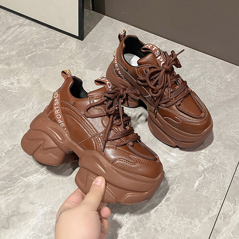 欧洲站流行秋冬季新款高帮老爹鞋女鞋圆头厚底系带休闲运动鞋女