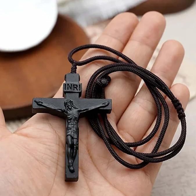 跨境新品jesus cross wooden necklace十字架木制项链礼物礼品